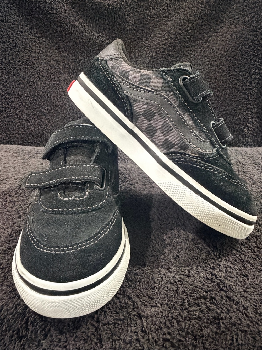 Vans Kids Black & Gray Checkerboard Velcro Sneakers